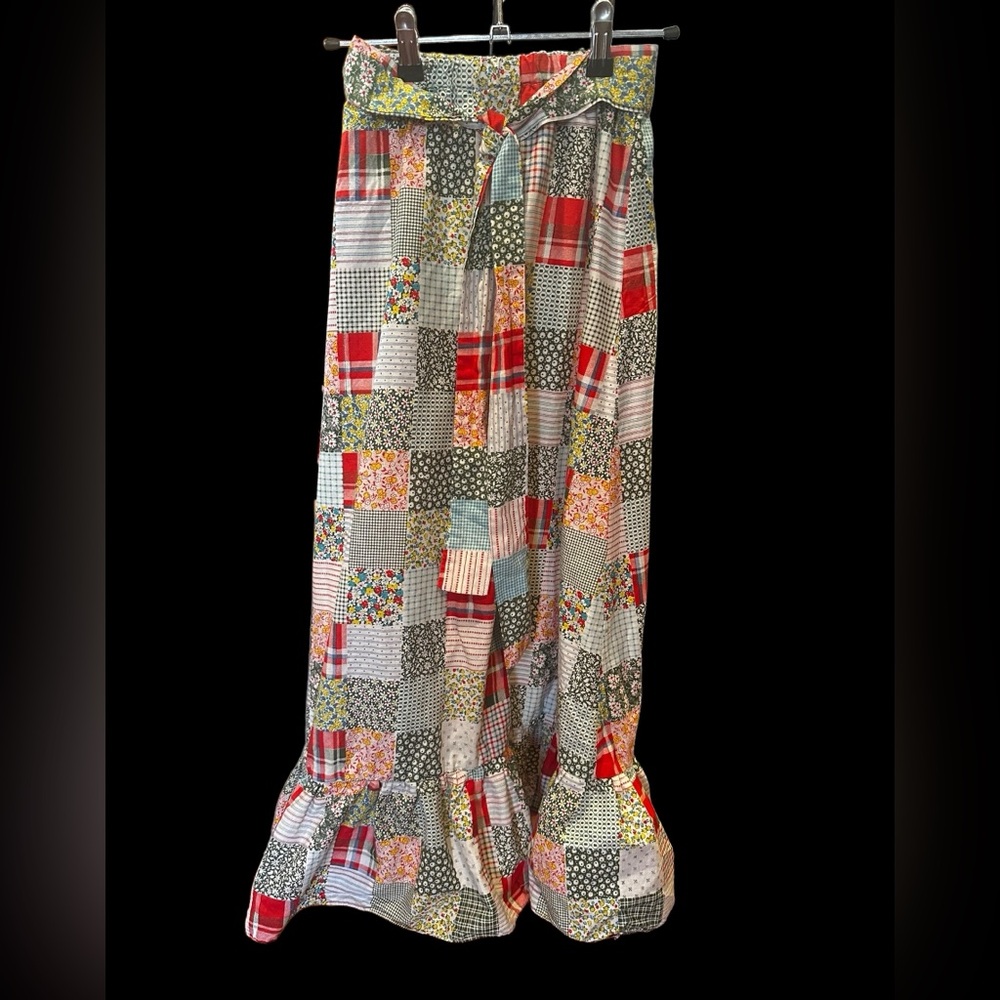 Vintage Patchwork Fabric Full Maxi Skirt with Ruffle Hem by Fritzi of California